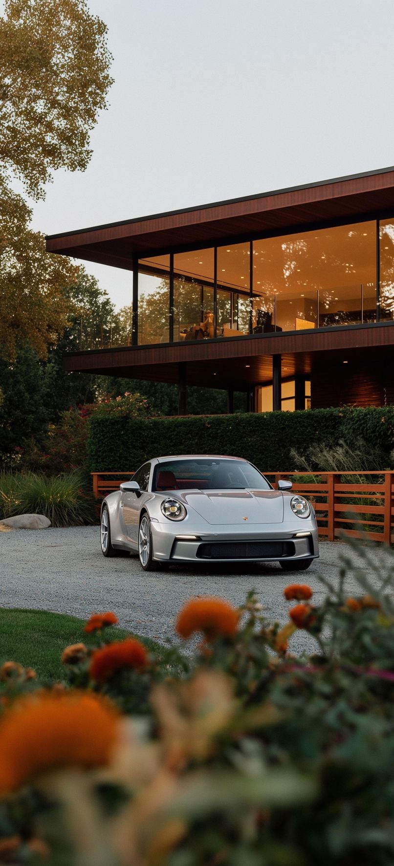 Porsche parked infront of a house